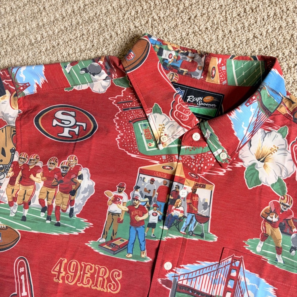 Reyn Spooner NFL San Francisco 49ers Hawaiian Shirt Mens 2XL Red All Over Print